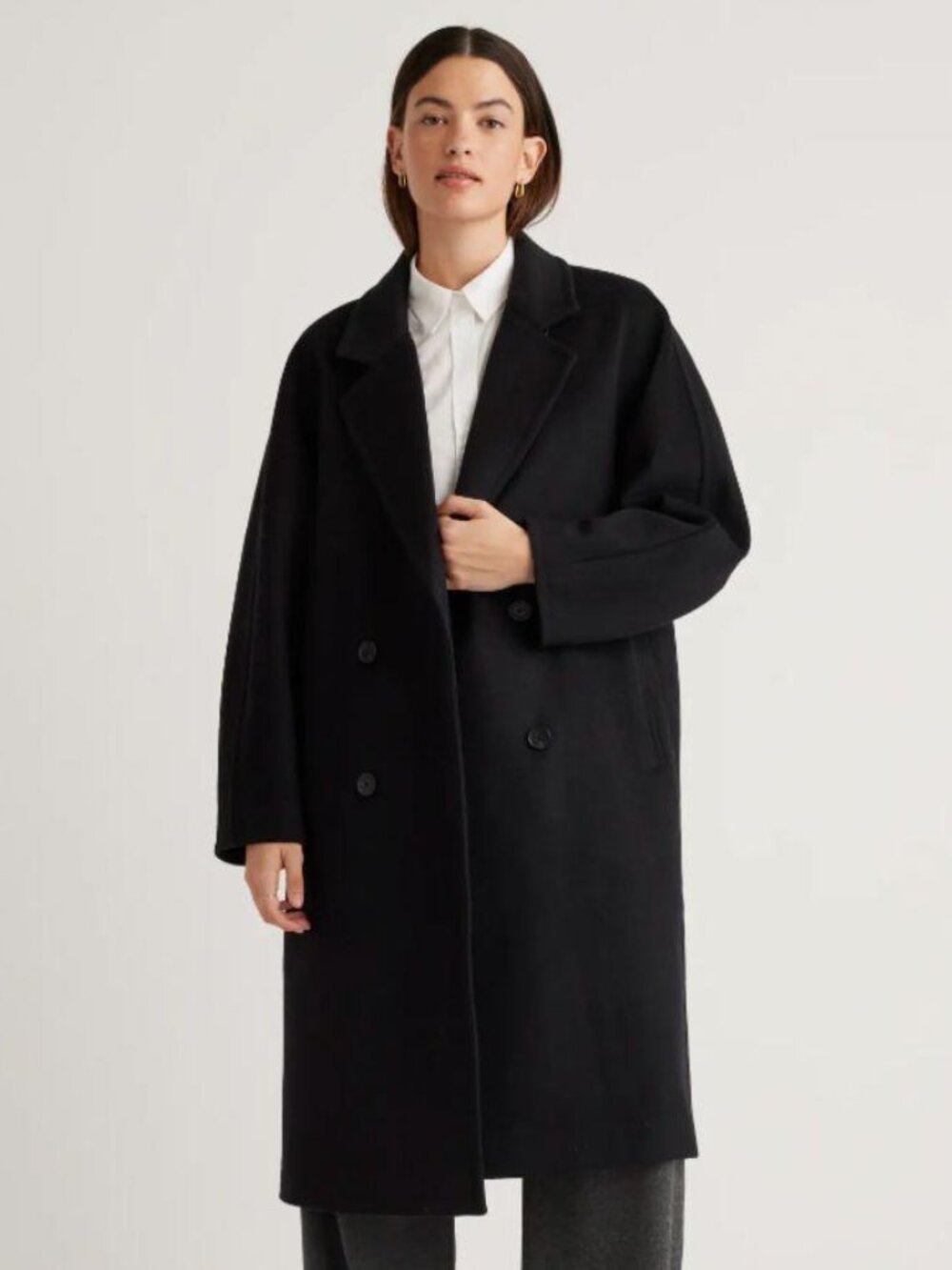 EUC Quince Italian Wool Double-Breasted Slouch Coat in Black - Small (305)